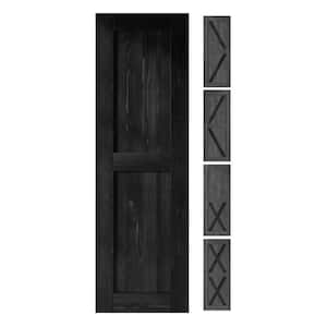 24 in. x 80 in. 5-in-1 Design Black Solid Natural Pine Wood Panel Interior Sliding Barn Door Slab with Frame