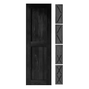 26 in. W. x 80 in. 5-in-1-Design Black Solid Natural Pine Wood Panel Interior Sliding Barn Door Slab with Frame