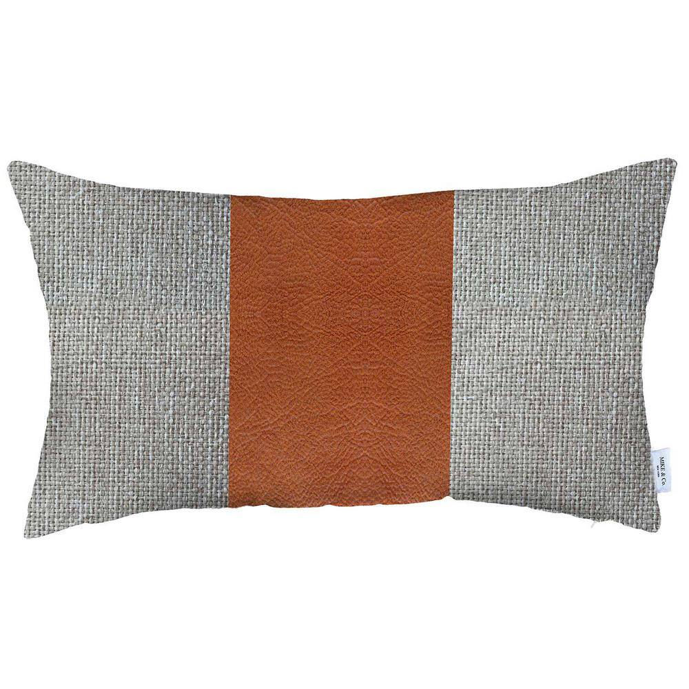 Ivory and Brown Faux Leather Lumbar Throw Pillow
