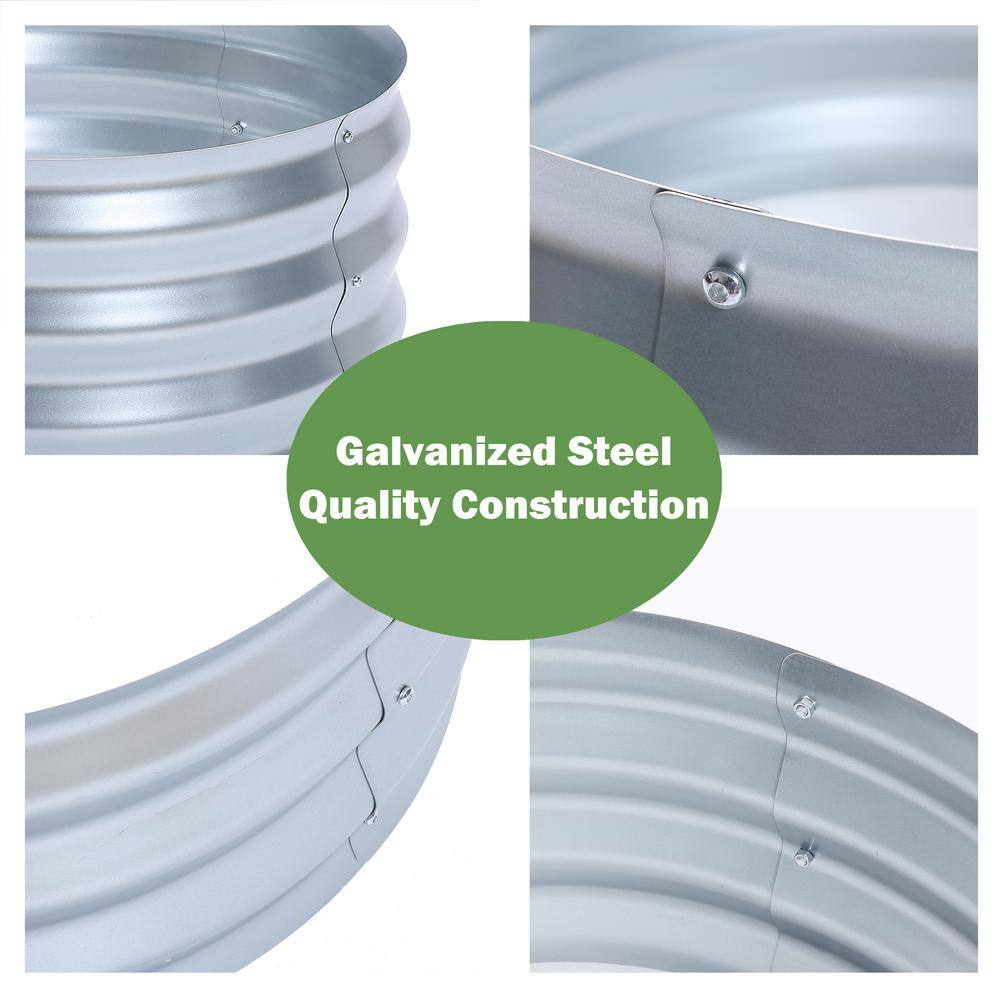 24.25" Silver Galvanized Metal Round Raised Garden Bed Planter