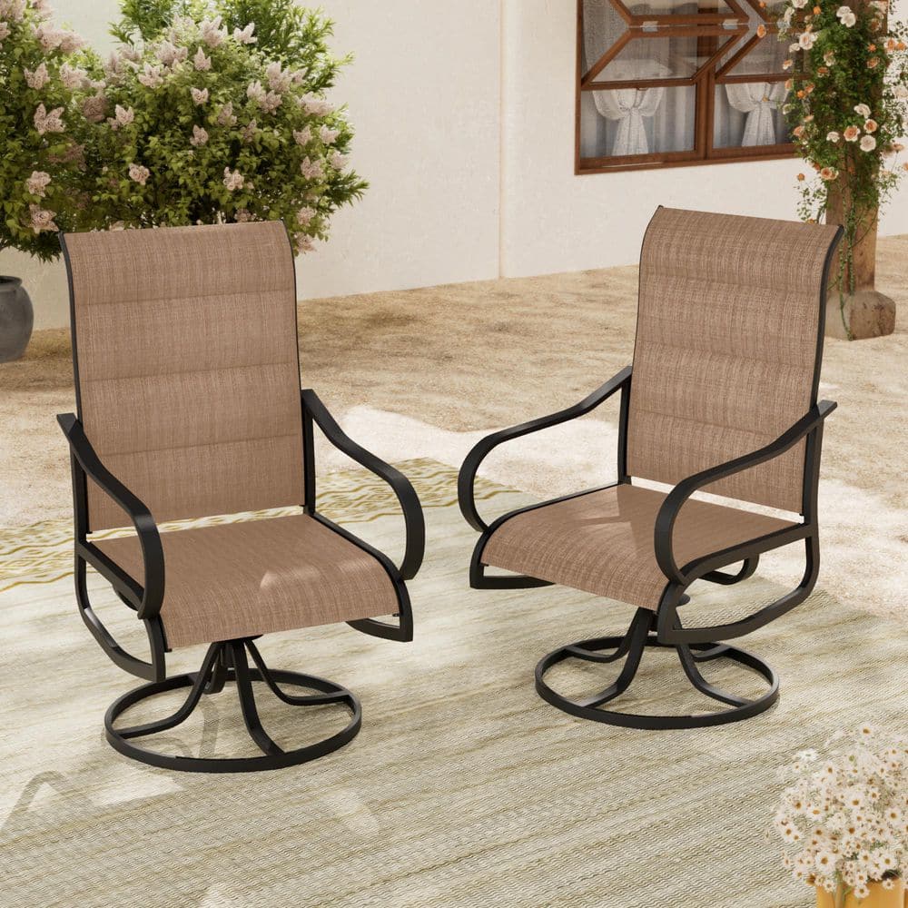 Metal Swivel Sling Outdoor Dining Chairs in Brown (Set of 2) price history on PriceWatchPro