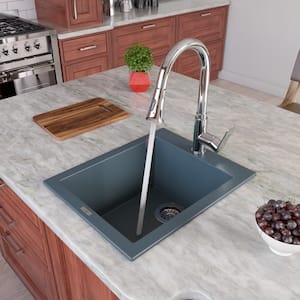 Drop-In Granite Composite 16.13 in. 1-Hole Single Bowl Kitchen Sink in Titanium