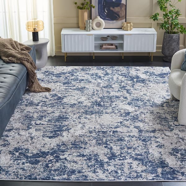 Amelia 8 ft. x 10 ft. Ivory/Navy Distressed Abstract Area Rug