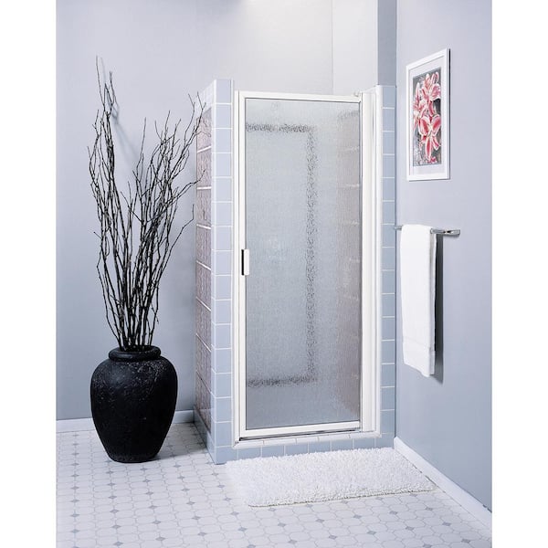 Contractors Wardrobe Model 6100 26-1/8 in. to 28-1/8 in. x 63 in. Framed Pivot Shower Door in Bright Clear with Rain Glass