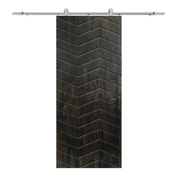 CALHOME 30 in. x 80 in. Charcoal Black Stained Pine Wood Modern Interior Sliding Barn Door with Hardware Kit