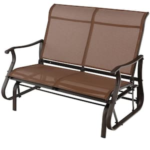 2-Person Metal Outdoor Glider Bench with High Back and Curved Armrests