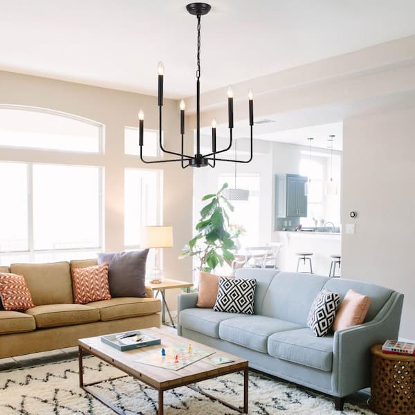 ZJVAIVE 6-Light Black Candlestick Hanging Linear Chandelier ZJVAIVE 6-Light Black Candlestick Hanging Linear Chandelier