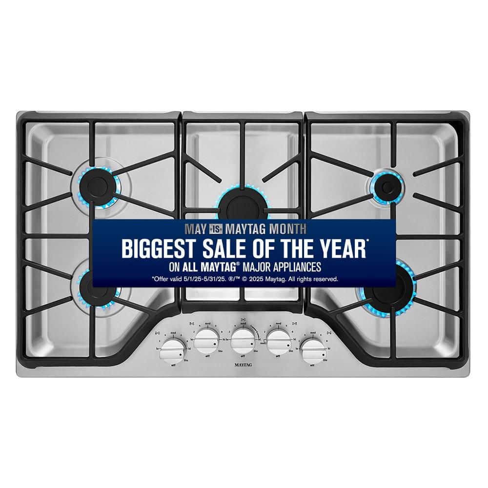 36 in. Gas Cooktop in Stainless Steel with 5 Burners Including 15000 BTU Power Burner