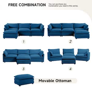 112 in. W 4-Piece Modern Fabric Sectional Sofa with Ottoman in Navy
