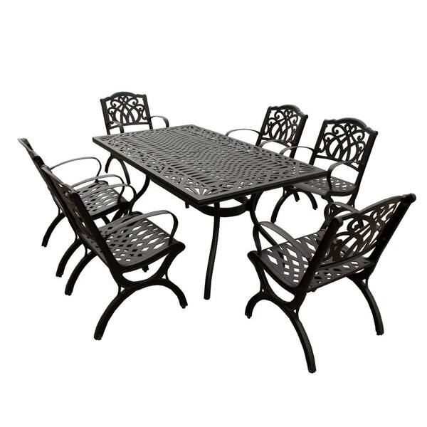 Oakland Living Black 7-Piece Aluminum Rectangular Mesh Outdoor Dining Set with 6-Chairs
