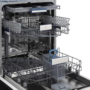 Autograph 18" Black Stainless Steel with Gold Handle Top Control 51dBA Dishwasher and Compact 3rd Rack