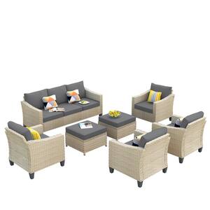 Oconee Beige 7-Piece Beautiful Outdoor Patio Conversation Sofa Seating Set with Dark Grey Cushions