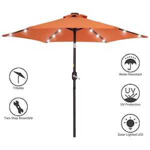 7.5 ft. Solar Lighted LED Patio Market Crank and Tilt Umbrellas, Table Umbrellas,UV-Resistant Canopy in Orange