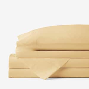 Company Cotton 4-Piece Butterscotch Solid 300-Thread Count Cotton Percale Full Sheet Set