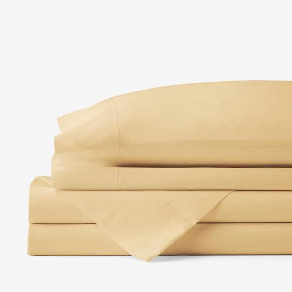 The Company Store Company Cotton 4-Piece Butterscotch Solid 300-Thread Count Cotton Percale Full Sheet Set