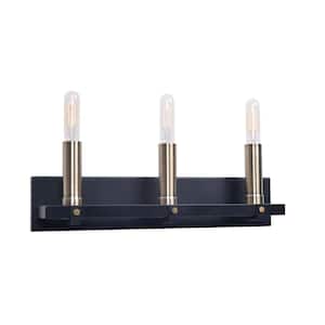 Constance 21 in. 3-Light Black and Antique Brass Vanity Light