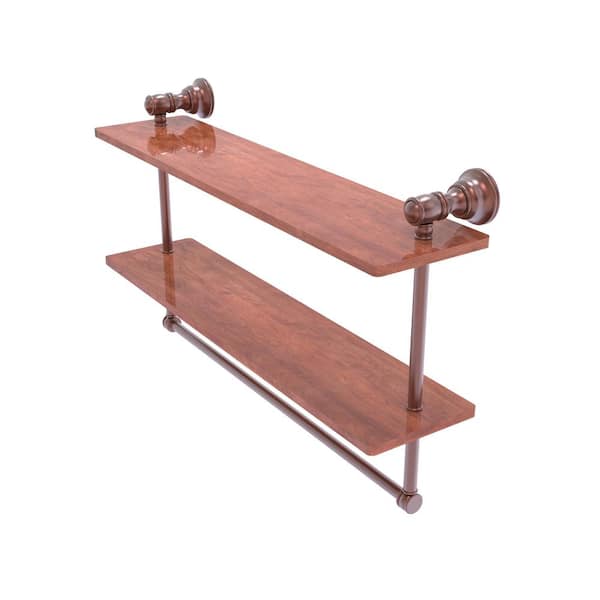 Allied Brass Carolina Collection 22 in. W 9.5 in. H x 5.54 in. D Brass Rectangular Double Wood Shelf with Towel Bar in Antique Copper