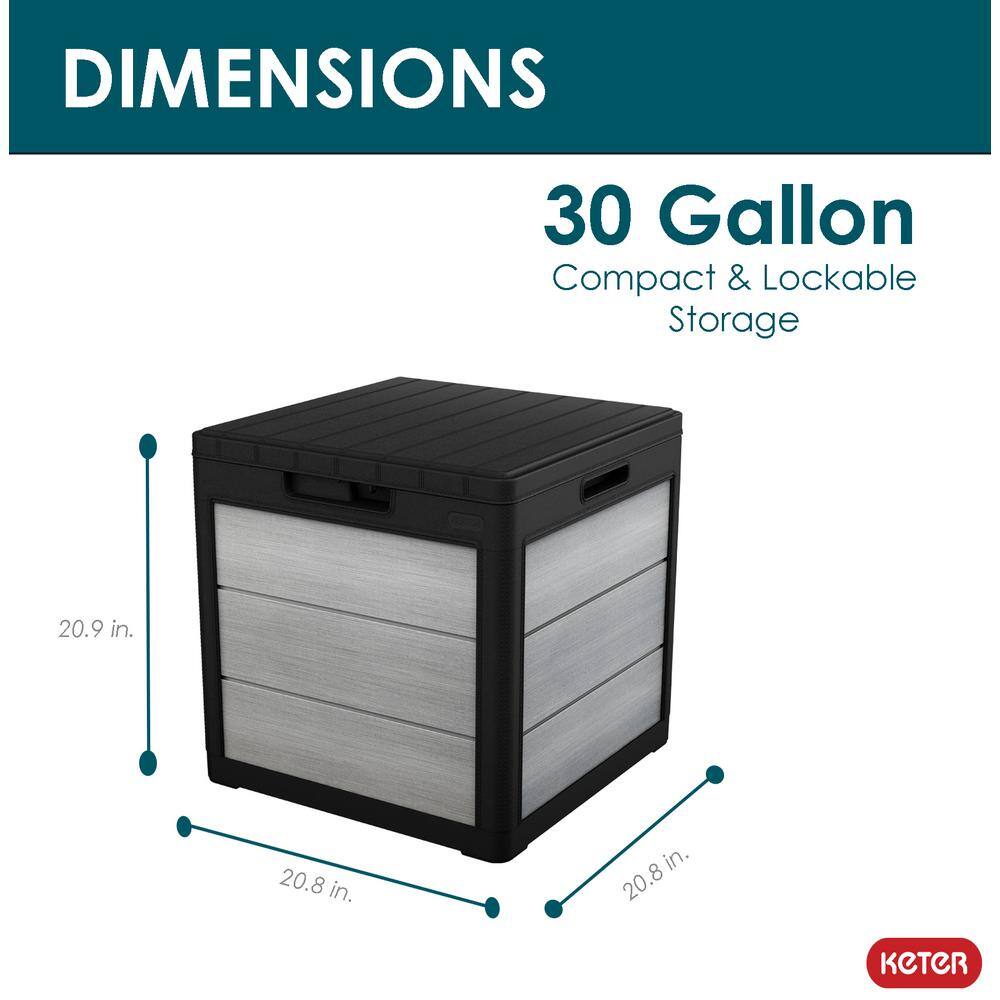 Keter 30 Gallon Gray and Black Lockable Resin Deck Box