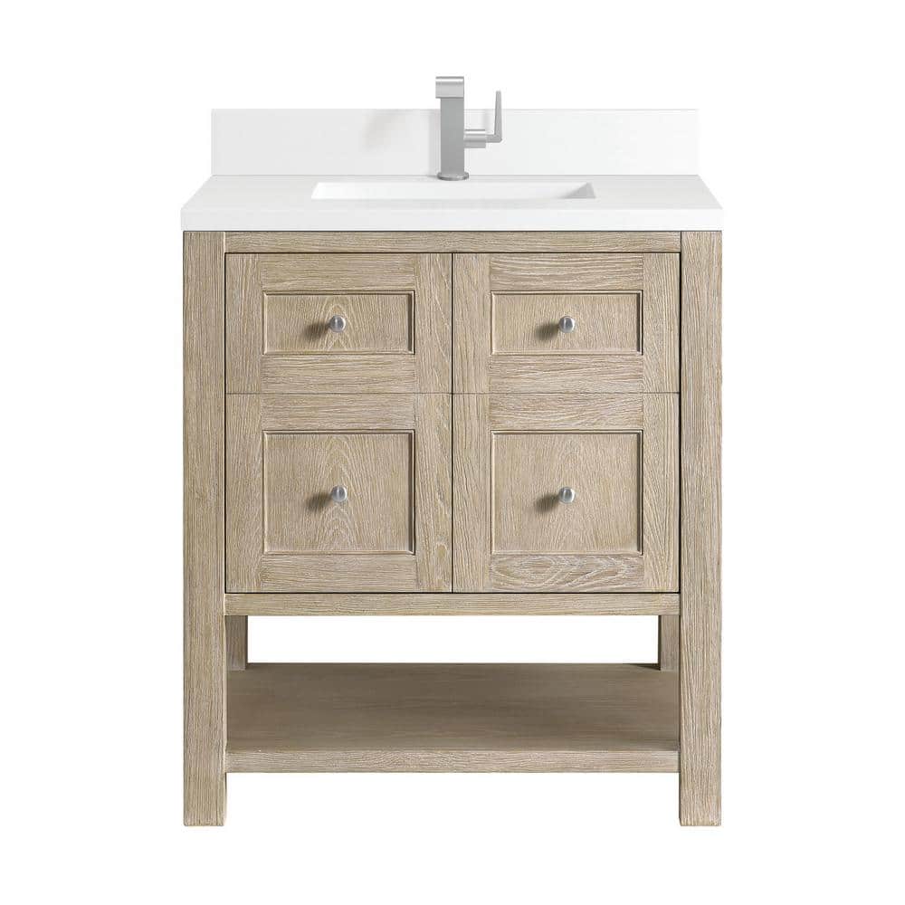 Whitewashed Oak 30" Freestanding Single Vanity with Solid Surface Top