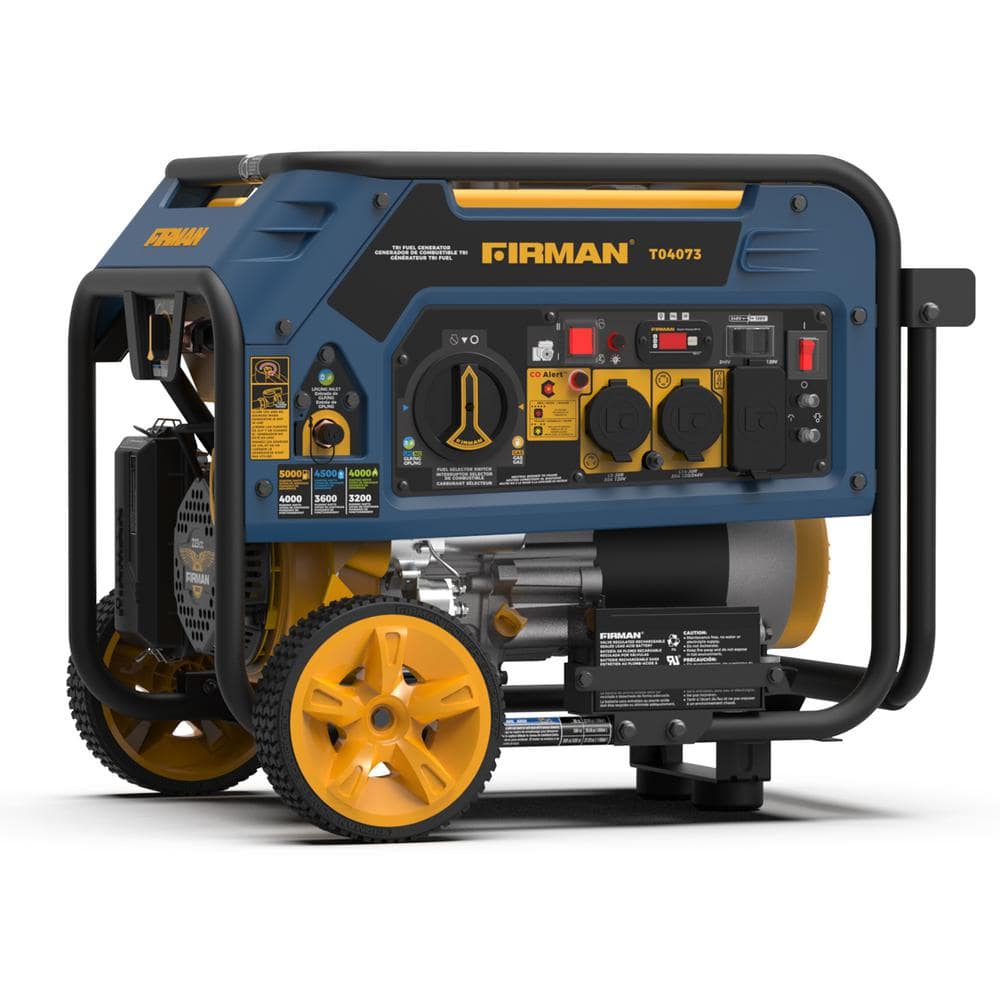 FIRMAN 4000-Watt/5000-Watt, Tri Fuel, 223cc Electric Start, 120-Volt/240-Volt Generator with Wheel Kit and Cover, CO -  340000057