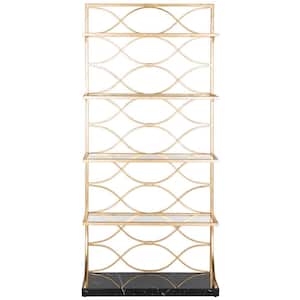 76 in. Gold/Black Metal 4-shelf Etagere Bookcase with Open Back