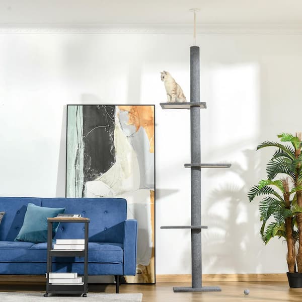 Floor-to-Ceiling Cat Tree Cat Climbing Tower with Sisal-Covered Scratching Posts, Grey