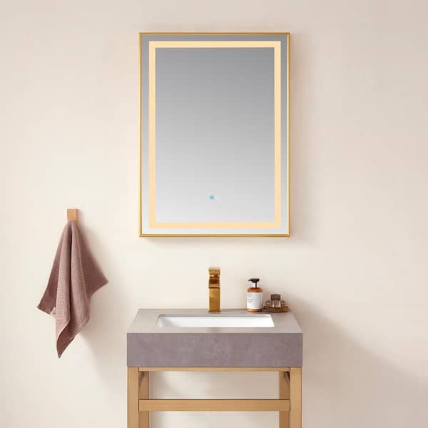 ROSWELL Teruel 24 in. W x 36 in. H Large Rectangular Aluminum Framed LED Wall Bathroom Vanity Mirror in Brushed Gold