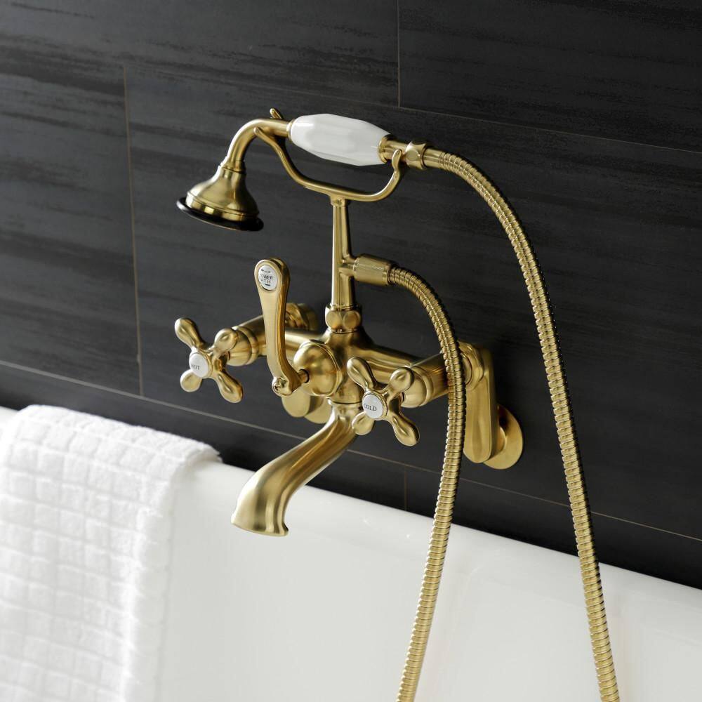 Brushed Brass Vintage Wall Mount Clawfoot Tub Faucet with Hand Shower