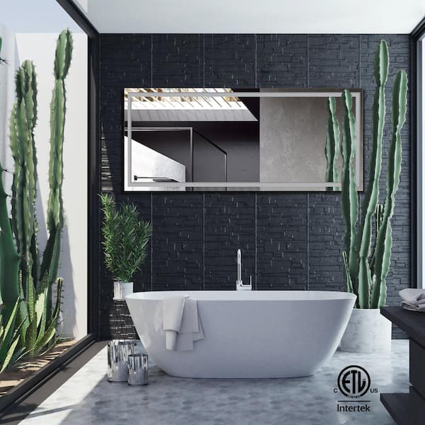 Interbath 84 in. W x 36 in. H Oversized Rectangular Framed Dimmable Wall Bathroom Vanity Mirror in Black