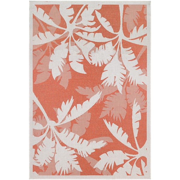 Couristan Monaco Coastal Flora Ivory-Orange 5 ft. x 8 ft. Indoor/Outdoor Area Rug