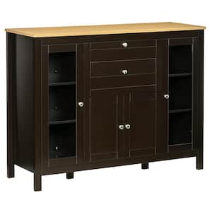 Brown Buffet Cabinet, Storage Sideboard with Glass Door Cabinets