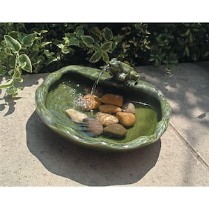 Glazed Green Ceramic Solar Frog Fountain