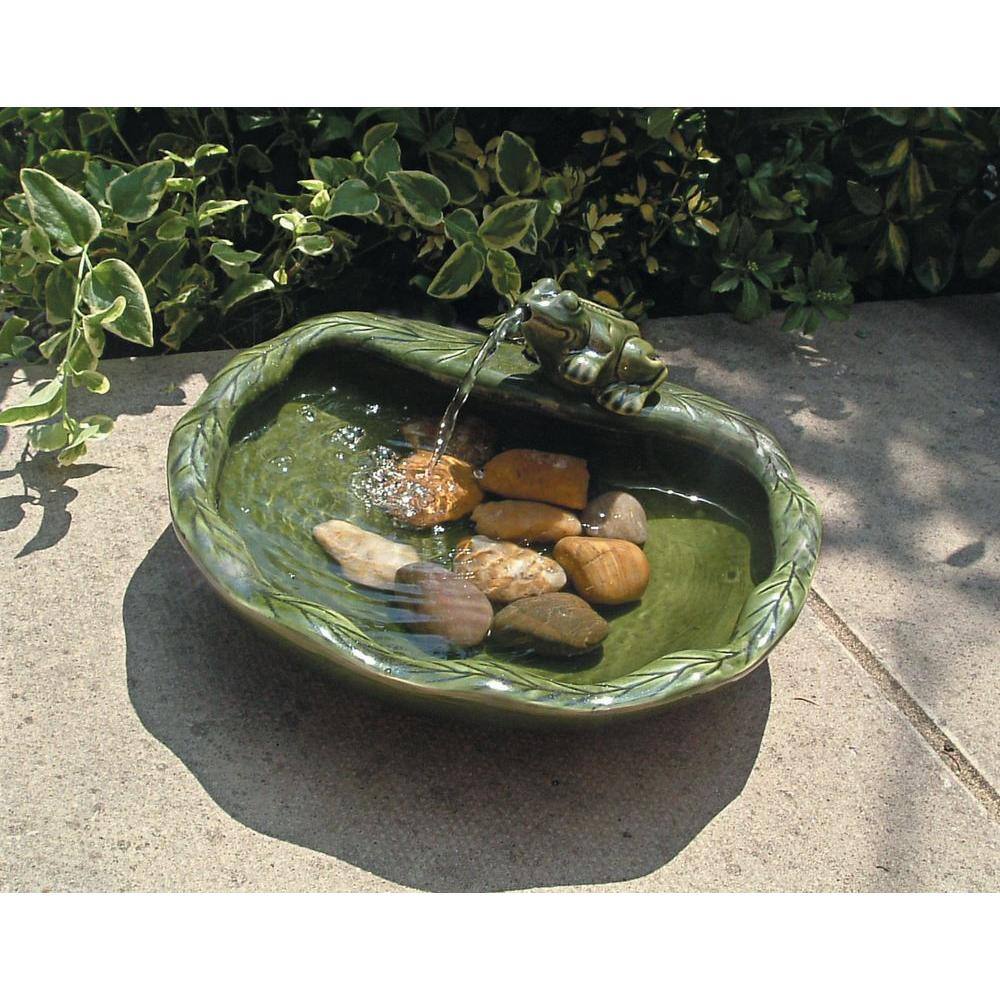 Green Glazed Ceramic Solar Powered Frog Tabletop Fountain