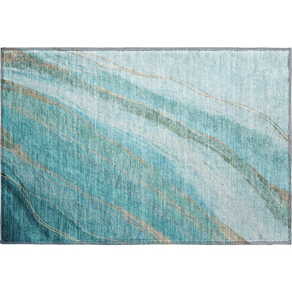 Mayfield Premium Machine Washable Abstract AMF2036 Turquoise 2 ft. x 3 ft. Accent Rug