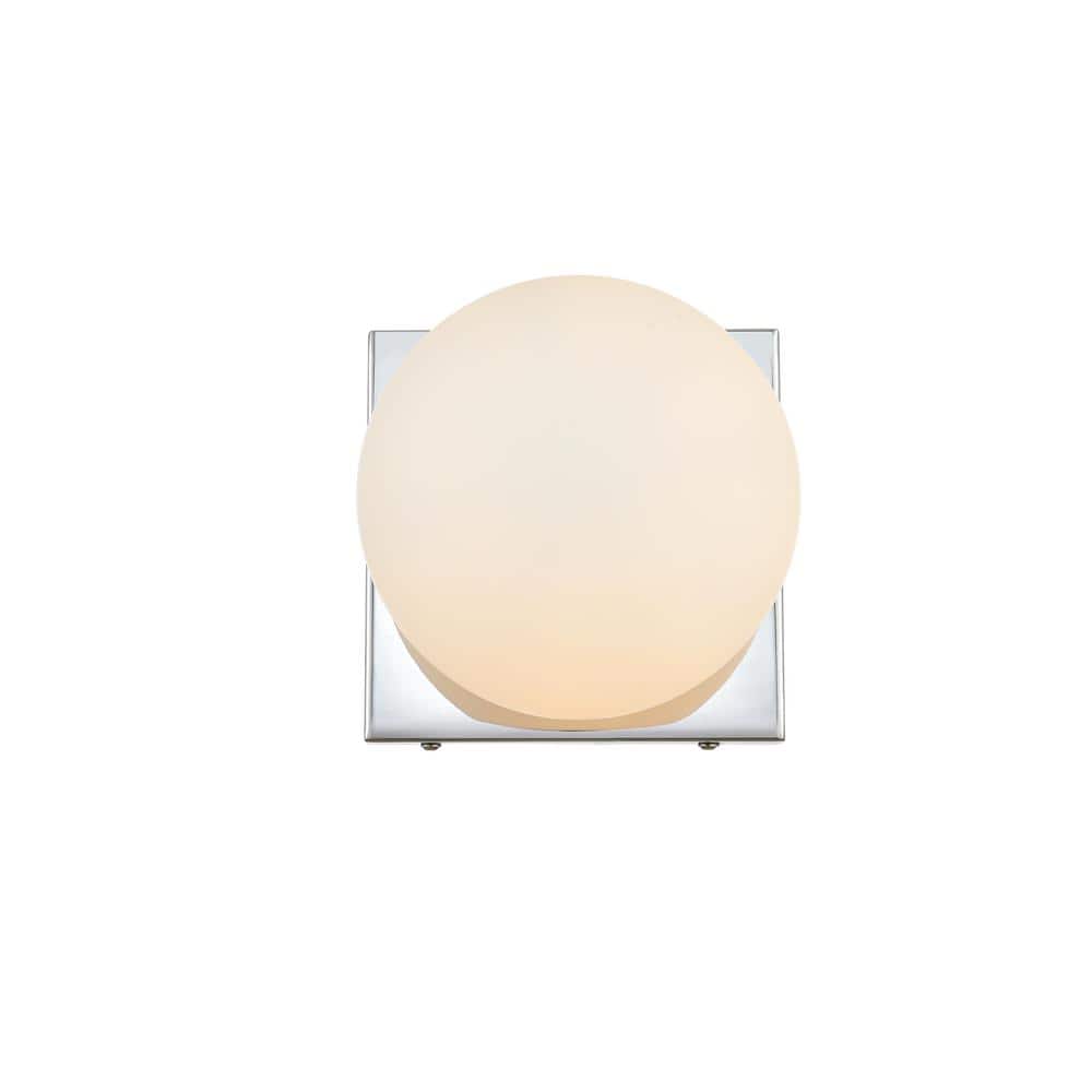 Simply Living 6 in. 1-Light Modern Chrome Vanity Light with Frosted White R