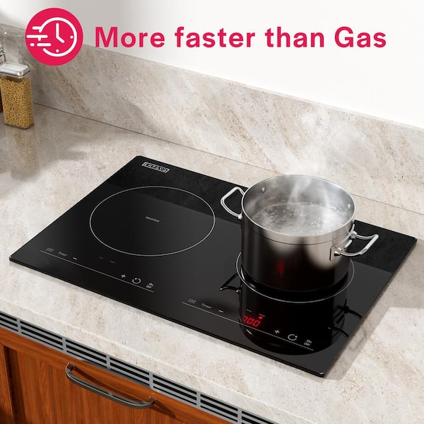 20.5 in. Electric Induction Cooktop Horizontal 2 Element Burner in Black