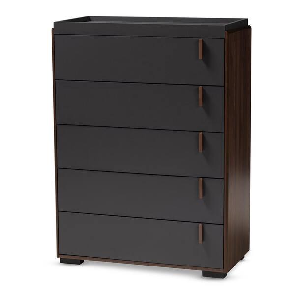 Baxton Studio Rikke 5 Drawer Gray and Walnut Chest 152 9149 HD