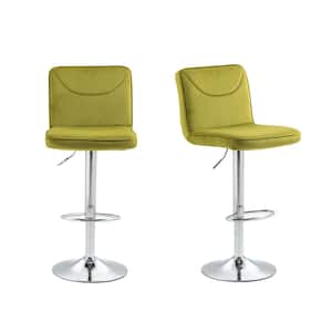 32 in. Swivel Adjustable Height Low Back Metal Frame Cushioned Bar Stool with Green Velvet Seat (Set of 2)