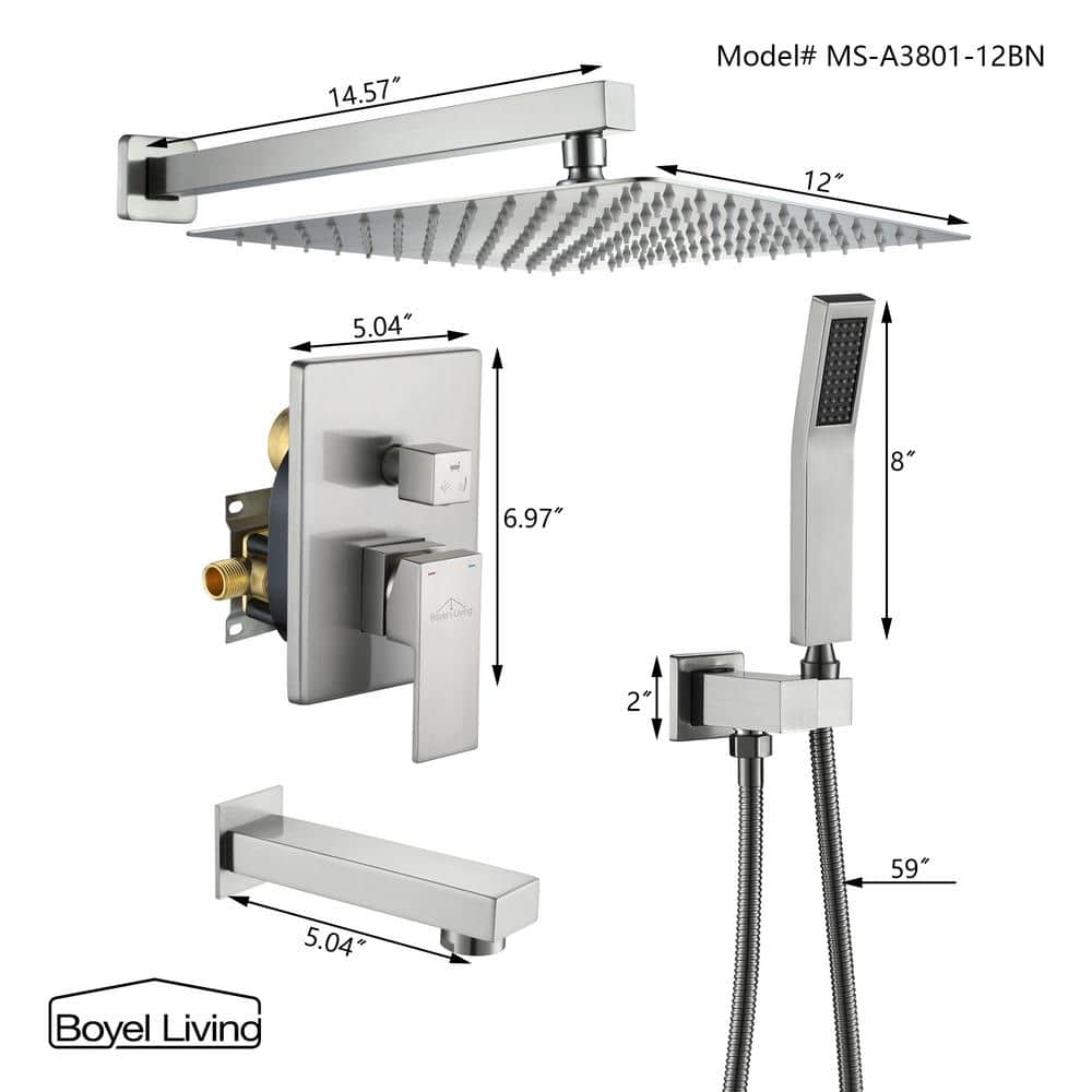 Brushed Nickel Wall Mounted Rainfall Shower System with Handheld