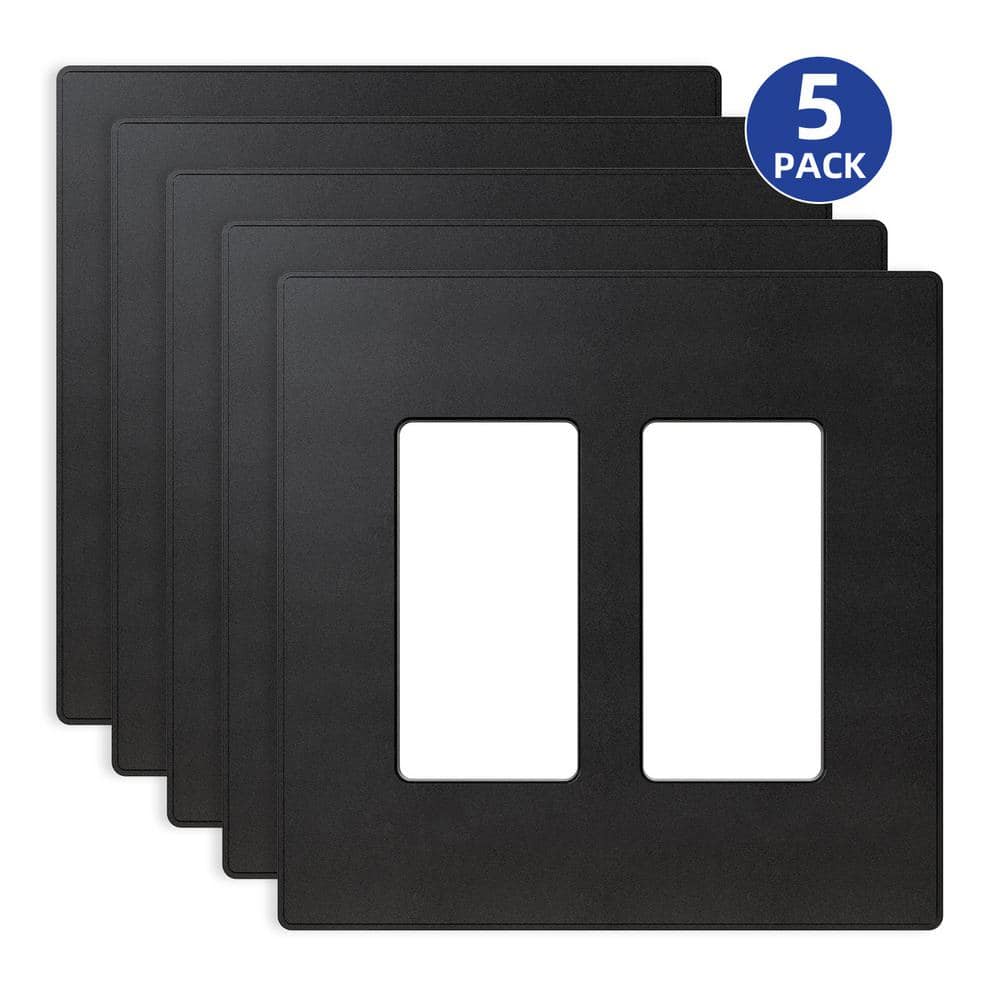 Matte Black 2-Gang Screwless Decorative Wall Plates, Mid-Size