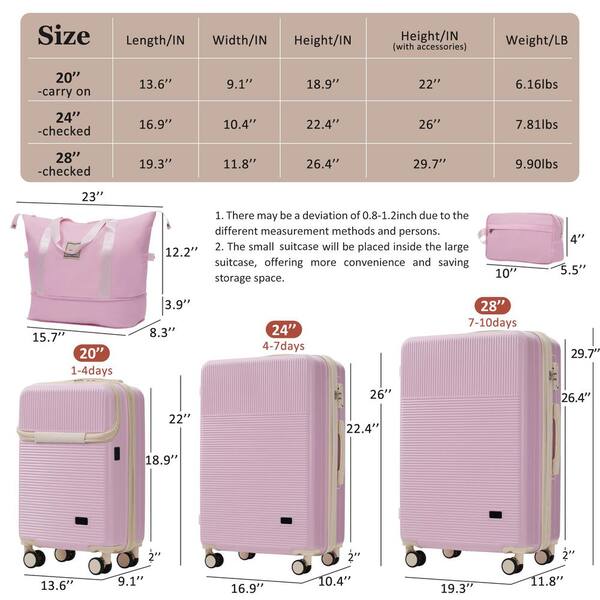 Merax 5 Bags 5-Piece Light Pink Expandable ABS Luggage Set with
