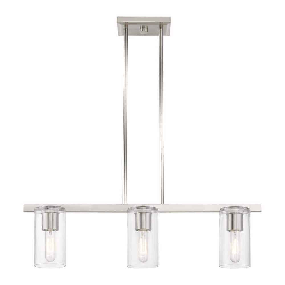 Clarion Brushed Nickel 3-Light Linear Chandelier with Clear Glass