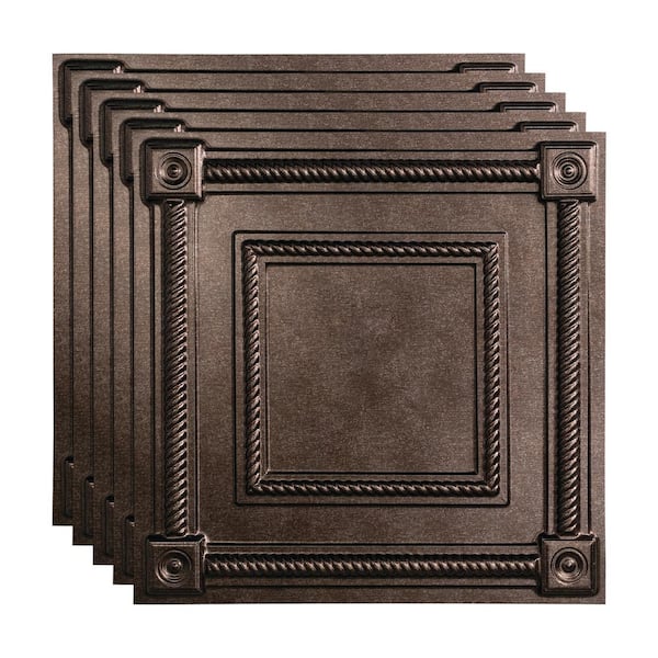 Fasade Coffer 2 ft. x 2 ft. Smoked Pewter Lay-In Vinyl Ceiling Tile (20 sq. ft.)