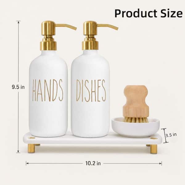 Wudkey White and Gold Soap Dispenser Set with Stainless Steel