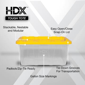 17 Gal. Tough Storage Tote in Clear with Yellow Lid