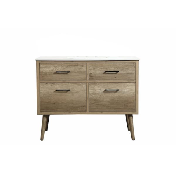 Unbranded Timeless Home 42 in. W x 22 in. D x 33.5 in. H Bath Vanity in Natural Oak with Ivory White Engineered Stone Top