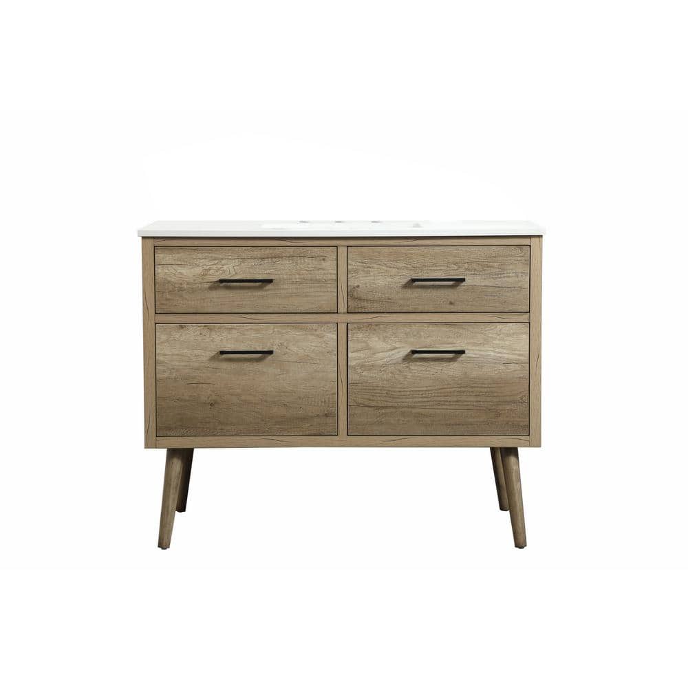 42 in. W x 22 in. D x 33.5 in. H Bath Vanity in Natural Oak with Ivory White Engineered Stone Top