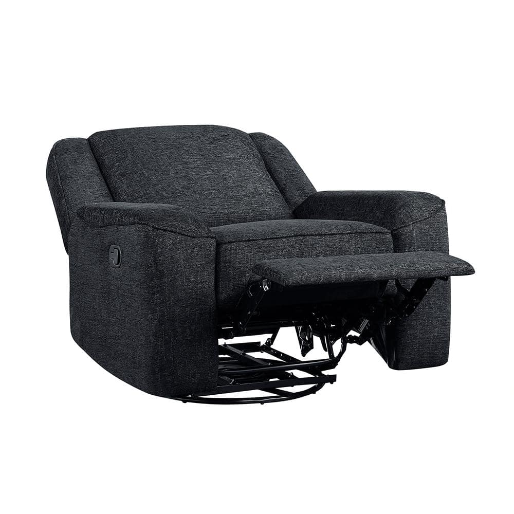 Ebony Chenille Upholstered Swivel Recliner with Wood Frame