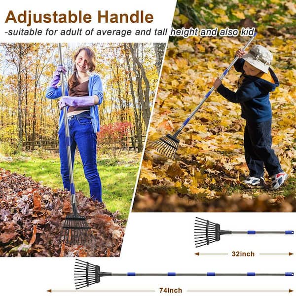 Dyiom 8.5 in. Wide 32-74 in. Adjustable Handle Metal Garden Rake