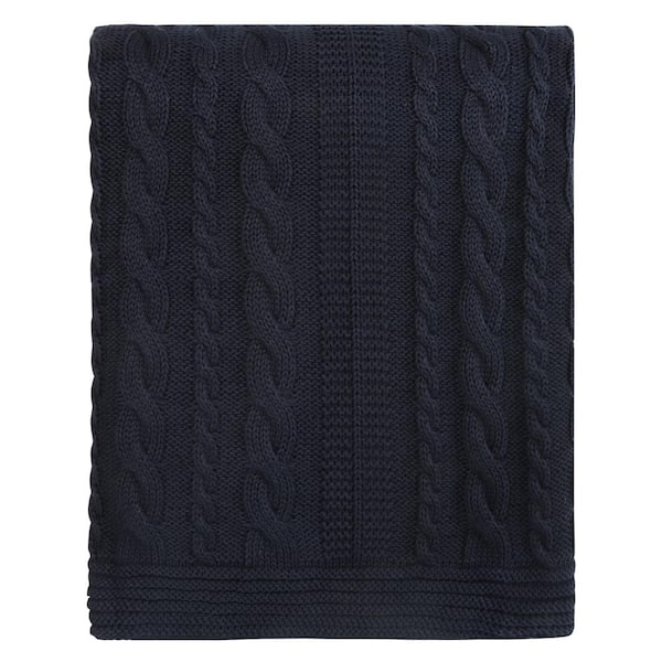 Delara GOTS Certified Organic Cotton Throw Blanket Dark Navy 50 in
